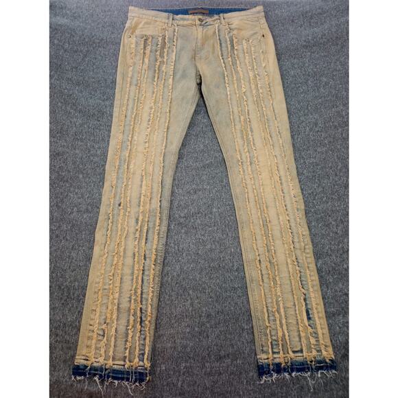 KDNK Men's Jeans Straight Leg Beige Blue Distressed Size 38 NWOT - Picture 2 of 13